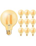 Voordeelpak 10x LED Lamp E27 Globe Filament - Brinton - Amber 6W 540lm - 822 Zeer Warm Wit 2200K - G95 | Vervangt 45W