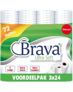 Brava - Ultra Soft Toiletpapier - 72 Rollen - 3 Laags - Ultiem Comfort WC Papier - Superieure Sterkte - Maximale Absorptie & Pluisvrij - Voordeelverpakking WC Papier