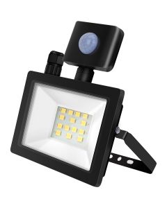 LED Bouwlamp 10 Watt met Sensor - LED Schijnwerper - Aigi Stado - Natuurlijk Wit 4000K - Waterdicht IP65 - Mat Zwart - Aluminium