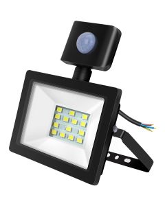 LED Bouwlamp 10 Watt met Sensor - LED Schijnwerper - Aigi Stado - Helder/Koud Wit 6400K - Waterdicht IP65 - Mat Zwart - Aluminium