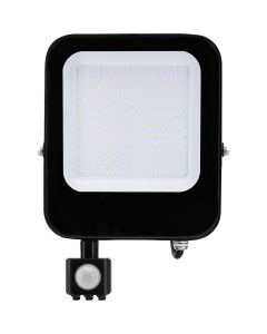 LED Bouwlamp 100 Watt met Sensor - LED Schijnwerper - Aigi Ixi - Helder/Koud Wit 6500K - Waterdicht IP65 - Mat Zwart - Aluminium