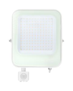 LED Bouwlamp 100 Watt met Sensor - LED Schijnwerper - Aigi Ixi - Natuurlijk Wit 4000K - Waterdicht IP65 - Mat Wit - Aluminium