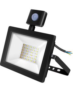 LED Bouwlamp 20 Watt met Sensor - LED Schijnwerper - Aigi Stado - Helder/Koud Wit 6400K - Waterdicht IP65 - Mat Zwart - Aluminium