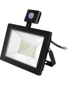 LED Bouwlamp 30 Watt met Sensor - LED Schijnwerper - Aigi Stado - Helder/Koud Wit 6400K - Waterdicht IP65 - Mat Zwart - Aluminium