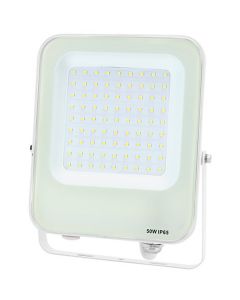 LED Bouwlamp - LED Schijnwerper - Aigi Rekan - 50 Watt - Helder/Koud Wit 6500K - Waterdicht IP65 - Rechthoek - Mat Wit - Aluminium