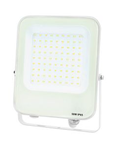 LED Bouwlamp - LED Schijnwerper - Aigi Rekan - 50 Watt - Natuurlijk Wit 4000K - Waterdicht IP65 - Rechthoek - Mat Wit - Aluminium