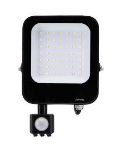 LED Bouwlamp met Bewegingssensor - LED Schijnwerper - Aigi Rekan - 30 Watt - Helder/Koud Wit 6500K - Waterdicht IP65 - Rechthoek - Mat Zwart - Aluminium