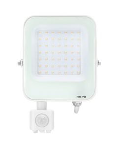 LED Bouwlamp met Bewegingssensor - LED Schijnwerper - Aigi Rekan - 30 Watt - Natuurlijk Wit 4000K - Waterdicht IP65 - Rechthoek - Mat Wit - Aluminium