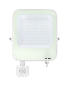 LED Bouwlamp met Bewegingssensor - LED Schijnwerper - Aigi Rekan - 50 Watt - Natuurlijk Wit 4000K - Waterdicht IP65 - Rechthoek - Mat Wit - Aluminium