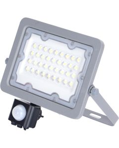 LED Bouwlamp met Sensor - Aigi Zuino - 30 Watt - Helder/Koud Wit 6500K - Waterdicht IP65 - Kantelbaar - Mat Grijs - Aluminium