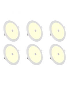 LED Downlight Slim 6 Pack - Aigi - PIR Bewegingssensor 360° - Inbouw Rond 12W - Warm Wit 3000K - Mat Wit - Ø170mm