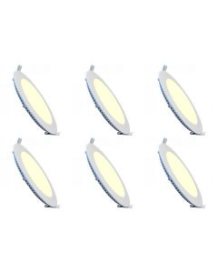 LED Downlight Slim 6 Pack - Inbouw Rond 12W - Warm Wit 2700K - Mat Wit Aluminium - Ø170mm