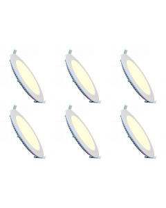 LED Downlight Slim 6 Pack - Inbouw Rond 18W - Warm Wit 2700K - Mat Wit Aluminium - Ø225mm