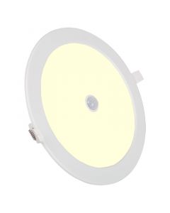 LED Downlight Slim - Aigi - PIR Bewegingssensor - Inbouw Rond 12W - Warm Wit 3000K - Mat Wit Aluminium - Ø170mm