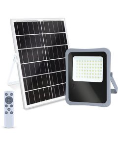 LED Floodlight op Zonne-energie - LED Schijnwerper - Aigi Florida - LED Solar Tuinverlichting Wandlamp - Afstandsbediening - Waterdicht IP65 - 300W - Helder/Koud Wit 6500K