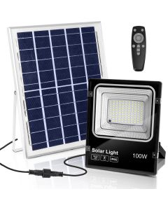 LED Floodlight op Zonne-energie - LED Schijnwerper - Aigi Solina - LED Solar Tuinverlichting Wandlamp - Afstandsbediening - Waterdicht IP66 - 100W - Helder/Koud Wit 6500K