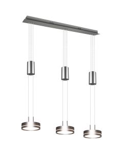 LED Hanglamp - Hangverlichting - Trion Franco - 21.6W - 3-lichts - Warm Wit 3000K - Rond - Mat Nikkel - Aluminium