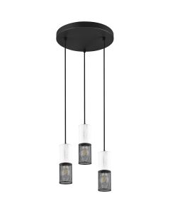 LED Hanglamp - Hangverlichting - Trion Josh - E27 Fitting - 3-lichts - Rond - Zwart Wit - Metaal 1