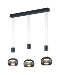 LED Hanglamp - Hangverlichting - Trion Maliba - 24W - 3-lichts - Warm Wit 3000K - Dimbaar - Rechthoek - Mat Zwart - Aluminium