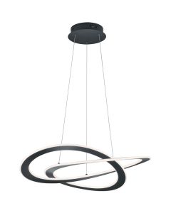 LED Hanglamp - Hangverlichting - Trion Oaky - 52W - Warm Wit 3000K - Dimbaar - Rond - Mat Zwart - Aluminium