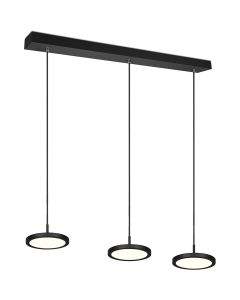 LED Hanglamp - Hangverlichting - Trion Trula - 30W - 3-lichts - Warm Wit 3000K - Dimbaar - Rechthoek - Mat Zwart - Aluminium