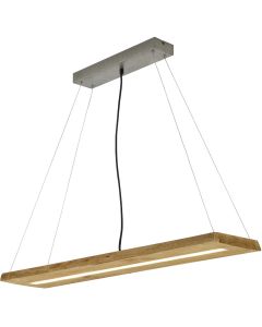 LED Hanglamp - Trion Brida - 27W - Warm Wit 3000K - 1-lichts - Dimbaar - Rechthoek - Mat Bruin - Natuur hout