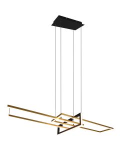 LED Hanglamp - Trion Salana - 34W - Warm Wit 3000K - Rechthoek - Mat Zwart/Goud - Aluminium