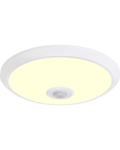 LED Plafondlamp met Sensor + Dag en Nacht Sensor - Kozolux Crimpy - 20W 1500lm - Warm Wit 3000K - Opbouw - Rond - Wit