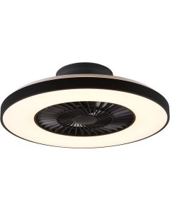 LED Plafondlamp met Ventilator - Plafondventilator - Trion Halma - 40W - Aanpasbare Kleur - Rond - Mat Zwart - Kunststof