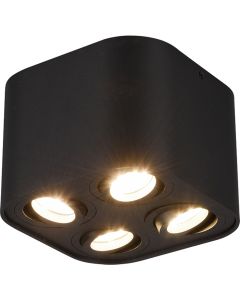 LED Plafondlamp - Plafondverlichting - Trion Cosmin - GU10 Fitting - 4-lichts - Vierkant - Mat Zwart - Aluminium