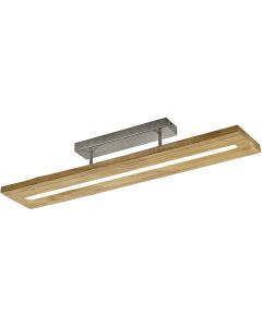 LED Plafondlamp - Trion Brida - 27W - Warm Wit 3000K - 1-lichts - Dimbaar - Rechthoek - Mat Bruin - Natuur Hout