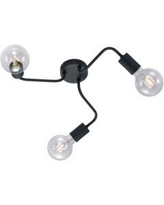 LED Plafondlamp - Trion Dolla - E27 Fitting - 3-lichts - Rond - Mat Zwart - Aluminium