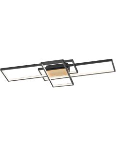 LED Plafondlamp - Trion Tucino - 35W - Warm Wit 3000K - Dimbaar - Rechthoek - Mat Zwart - Aluminium