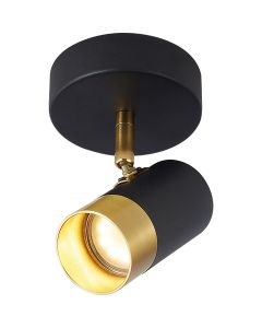 LED Plafondspot - Brinton Tronta - GU10 Fitting - 1-lichts - Kantelbaar - Rond - Zwart/Goud