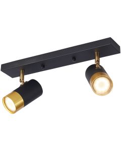 LED Plafondspot - Brinton Tronta - GU10 Fitting - 2-lichts - Kantelbaar - Rond/Rechthoek - Zwart/Goud