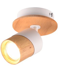 LED Plafondspot - Trion Arnia - GU10 Fitting - 1-lichts - Rond - Hout/Wit - Natuurhout - 1