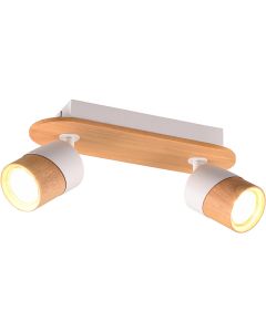 LED Plafondspot - Trion Arnia - GU10 Fitting - 2-lichts - Rond - Hout/Wit - Natuurhout 1