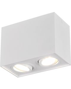 LED Plafondspot - Trion Bisqy - GU10 Fitting - 2-lichts - Rechthoek - Mat Wit - Aluminium