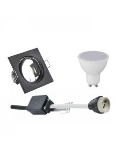 LED Spot Set - GU10 Fitting - Inbouw Vierkant - Mat Zwart - 4W - Natuurlijk Wit 4200K - Kantelbaar 80mm