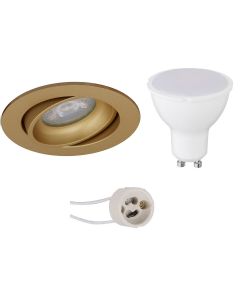 LED Spot Set - Pragmi Delton Pro - GU10 Fitting - Inbouw Rond - Mat Goud - 4W - Warm Wit 3000K - Kantelbaar - Ø82mm