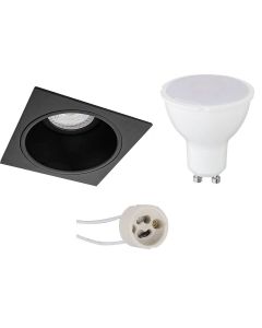 LED Spot Set - Pragmi Minko Pro - GU10 Fitting - Inbouw Vierkant - Mat Zwart - 4W - Warm Wit 3000K - Verdiept - 90mm