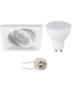 LED Spot Set - Pragmi Qiundo Pro - GU10 Fitting - Inbouw Vierkant - Mat Wit - 4W - Warm Wit 3000K - Kantelbaar - 80mm