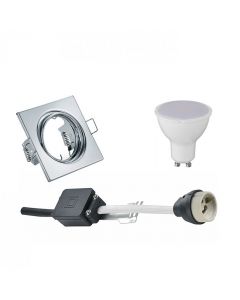 LED Spot Set - Trion - GU10 Fitting - Inbouw Vierkant - Glans Chroom - 4W - Natuurlijk Wit 4200K - Kantelbaar 80mm