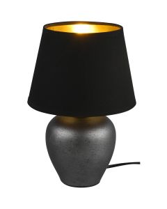 LED Tafellamp - Tafelverlichting - Trion Albino - E14 Fitting - Rond - Antiek Nikkel - Zwart/Goud - Keramiek - Ø180mm