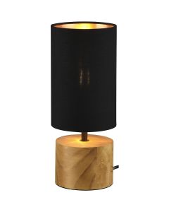 LED Tafellamp - Tafelverlichting - Trion Wooden - E14 Fitting - Rond - Mat Zwart/Goud - Hout