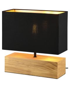 LED Tafellamp - Tafelverlichting - Trion Wooden - E27 Fitting - Rechthoek - Mat Zwart/Goud - Hout