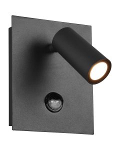 LED Tuinverlichting met Bewegingssensor - Wandlamp Buitenlamp - Trion Sonei - 3W - Warm Wit 3000K - 1-lichts - Vierkant - Mat Antraciet - Aluminium