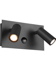 LED Tuinverlichting met Bewegingssensor - Wandlamp Buitenlamp - Trion Sonei - 6W - Warm Wit 3000K - 2-lichts - Rechthoek - Mat Antraciet - Aluminium