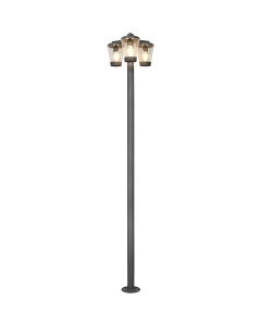 LED Tuinverlichting - Staande Buitenlamp - Trion Civonu - E27 Fitting - 3-lichts - Spatwaterdicht IP44 - Rond - Mat Antraciet - Aluminium