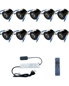 LED Veranda Spot Complete Set - Velvalux - 10 Stuks - 3W - Warm Wit 3000K - Dimbaar - Waterdicht IP65 - Inbouw - Rond - Mat Zwart - Aluminium - 12V